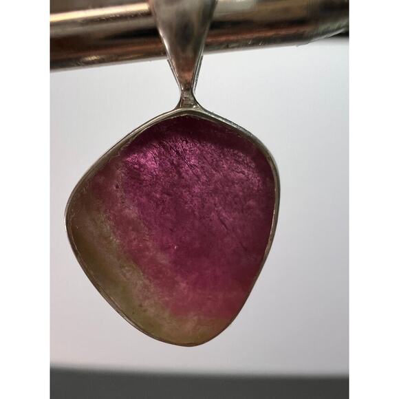 NEW Watermelon Tri color tourmaline sterling silver pendant 1.65 grams - Picture 7 of 8